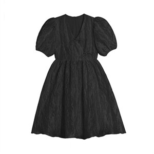 dec place/设计 法式复古v领连衣裙黑色高腰小，女装连衣裙，dec place