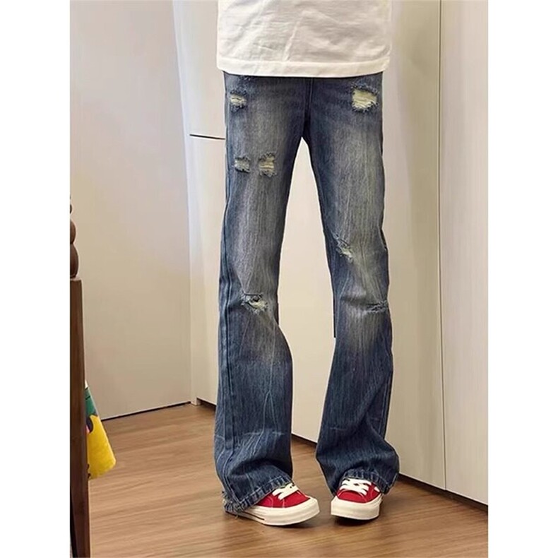 美式高阶水洗做旧牛仔裤破洞直筒裤情侣潮KZ31D777--TP40，男装牛仔裤，电商A247C
