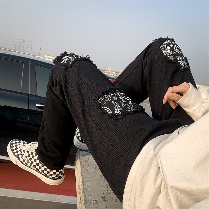 欧美高街vibe裤子男潮牌ins设计感小众假破洞牛仔裤N0102-P40图片