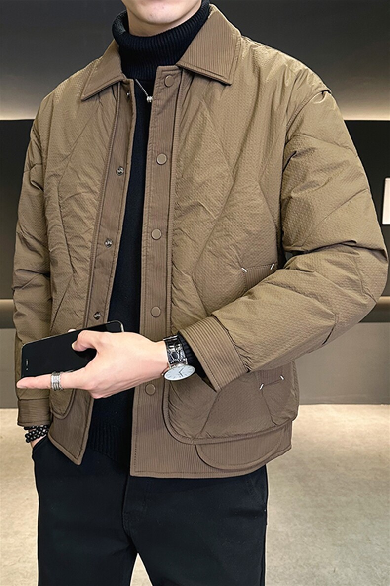 冬季男2025新款轻薄短款翻领假两件外套A313-18812-P165,女装短外套,电商A313