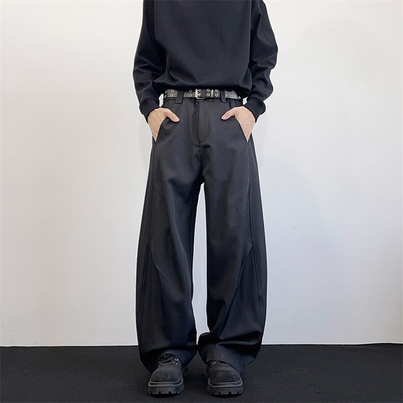 港风秋款男休闲西裤褶皱阔腿宽松休闲坠感长裤h0336P45，男装西裤，星座1013-1