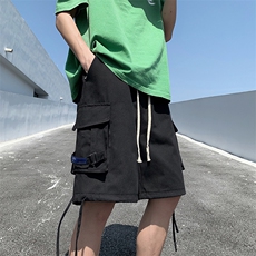 休闲短裤男宽松直筒日系港风潮流多口袋运动五分裤子DK0523-P38，男装休闲裤，星座308B-1