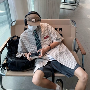 配领带 2025夏季衬衫男韩版潮条纹复古文艺新款ins外套CY182-P38图片