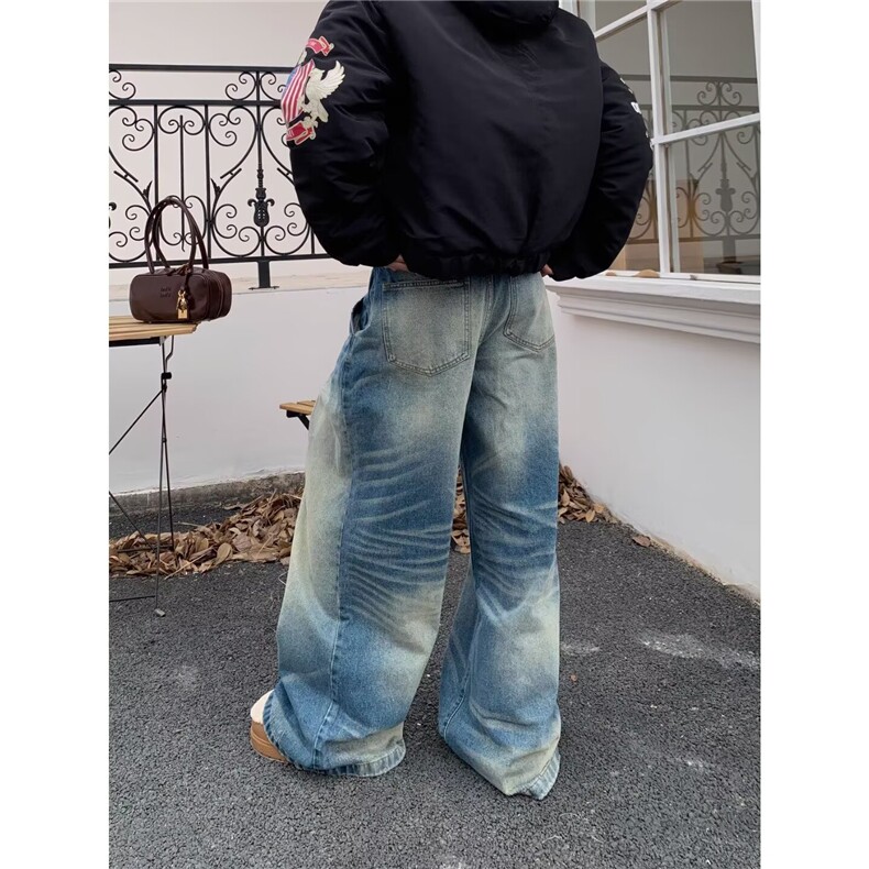 复古水洗牛仔裤宽松阔腿裤女春秋高腰显瘦百搭直筒裤拖地裤子长裤,男装牛仔裤,星座506A