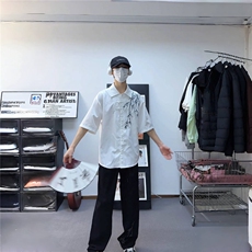 新中式男装风刺绣竹子短袖衬衫男款七分袖衬衣1007-H60-特P35，男装衬衫，星座1007（原301D）