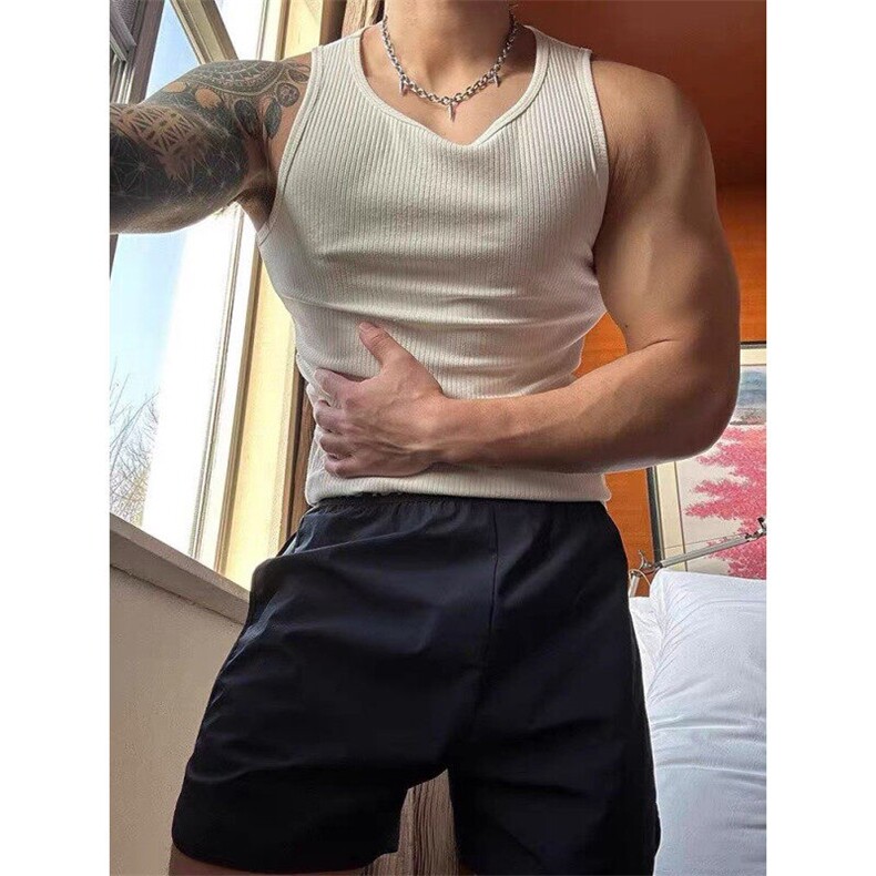 运动健身粗螺纹背心男款夏季美式潮牌硬汉弹力修身显肌肉无袖t恤,男装背心/马甲,星座313A(原308A-2)