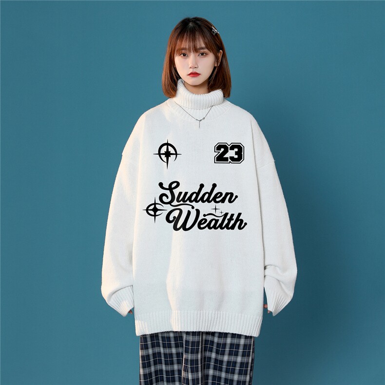 中性秋冬潮流时尚百搭字母印花可翻高领保暖套头毛衣M954P55控78,男装针织衫/毛衣,A247A