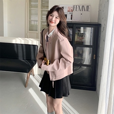 粉色短款PU皮衣夹克外套女2025春秋季新款韩版流行显瘦机车服上衣，女装皮衣，2C198