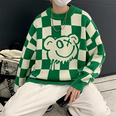 棋盘格外套套头线衣圆领毛衣男秋冬宽松慵懒百搭针织衫M621-P30，男装针织衫/毛衣，星座512-2