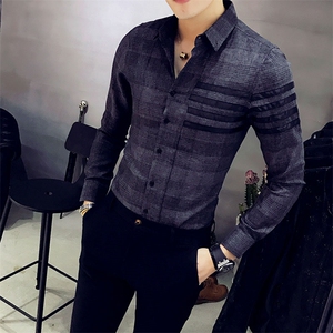 2021春秋季新款男士长袖衬衫立领衬衣上衣条纹男士衬衣A313/C01/P50图片
