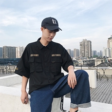 100%棉1港风2021夏装新款短袖衬衫五分袖中袖衬衣男8863，男装衬衫，电商D240-242