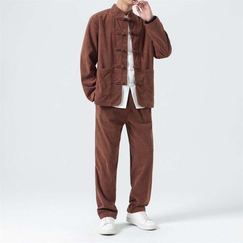 男士外套灯芯绒夹克套装盘扣立领风XZ1512-2501套装-P110,男装休闲套装,星座1512