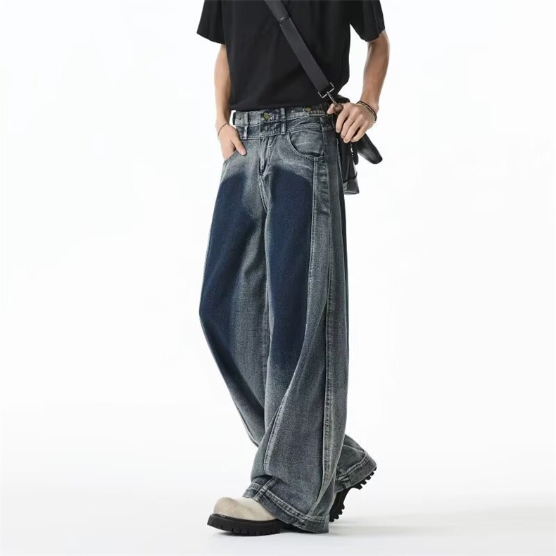 潮流日系原宿水洗做旧拼接牛仔裤男设计感新款流行-网图,男装牛仔裤,星座302B-2