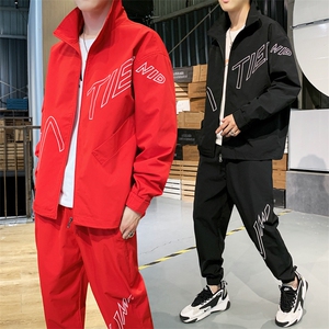 2021春秋男士夹克套装时尚印花休闲运动两件套DS531T图片