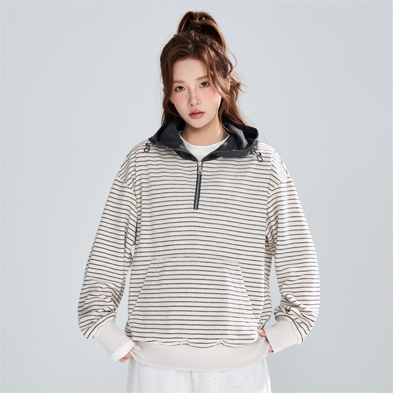 宽松条纹半拉链假两件套头上衣春秋休闲百搭卫衣XZ309W8012P60，男装卫衣，星座309（原A406）