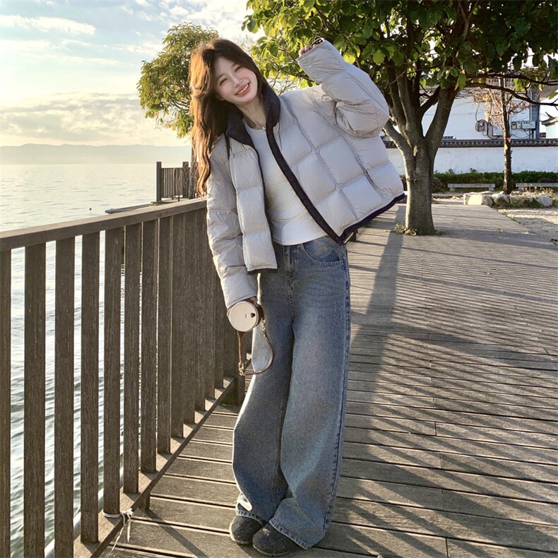 韩系设计感撞色拼接短款羽绒服女2026冬季新款时尚保暖加厚外套,女装羽绒服,2C218