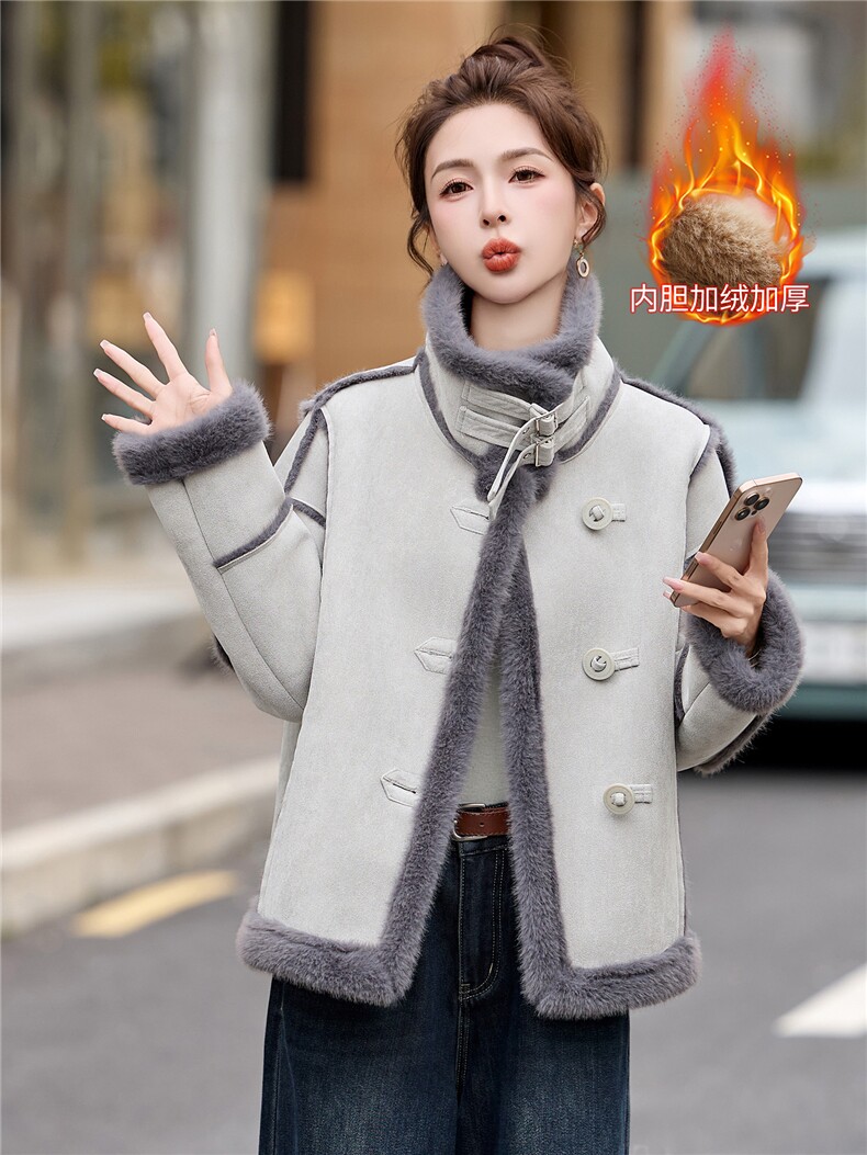 皮毛一体外套女2025冬季新款休闲百搭韩系显瘦加厚保暖羊羔毛外套,女装羊羔毛/颗粒绒,拾衣