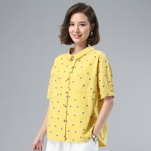2021夏季新款气质圆点文艺短袖衬衫,女装衬衫,叶笙衣