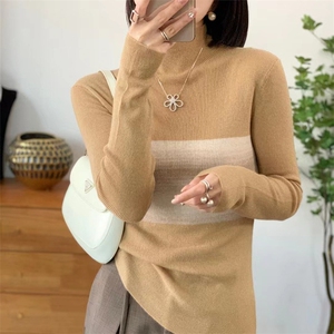 时尚百搭女士羊毛衫 简约优雅修身显瘦长袖针织衫图片