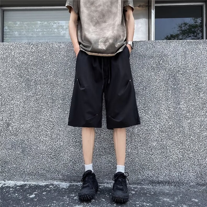 美式速干工装短裤男夏季oversize设计感铆钉尼龙裤子冰丝五分中裤,男装牛仔裤,星座601-2