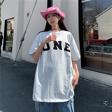 情侣装夏季新款植绒字母印花圆领宽松半袖情侣短袖T恤潮D291P33，男装T恤，电商A335-1（原A458）