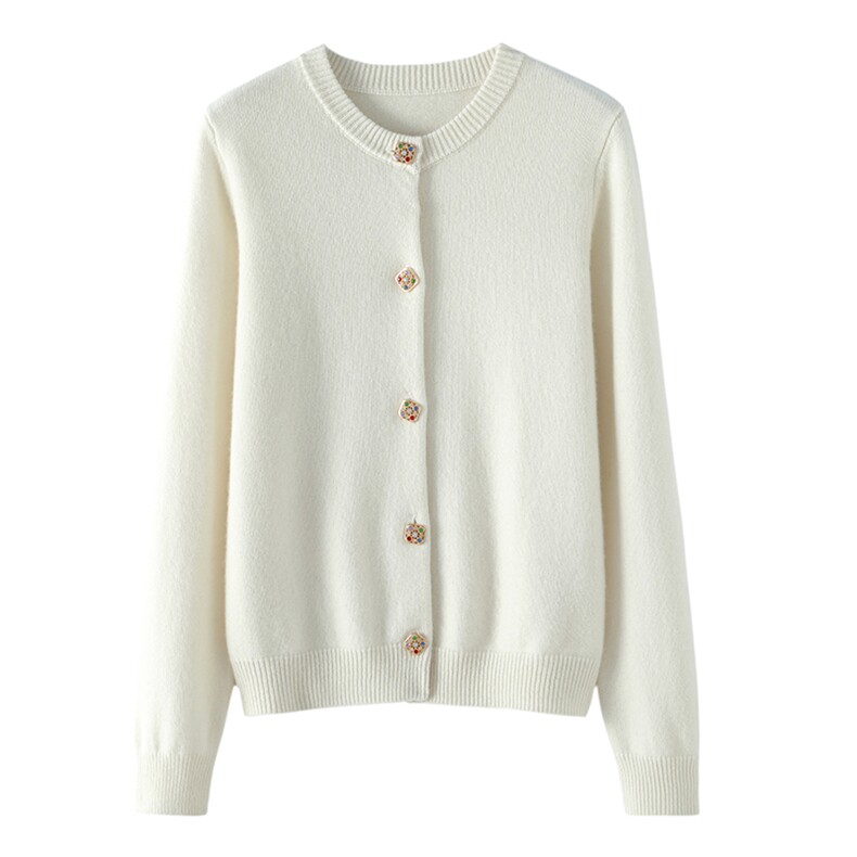 时尚百搭山羊绒圆领开衫显瘦修身羊绒衫，女装羊绒衫，东业羊绒