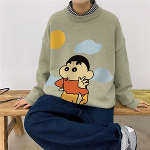 1港风新款宽松休闲中性情侣潮流印花毛衣男外套7436P58加绒P70图片