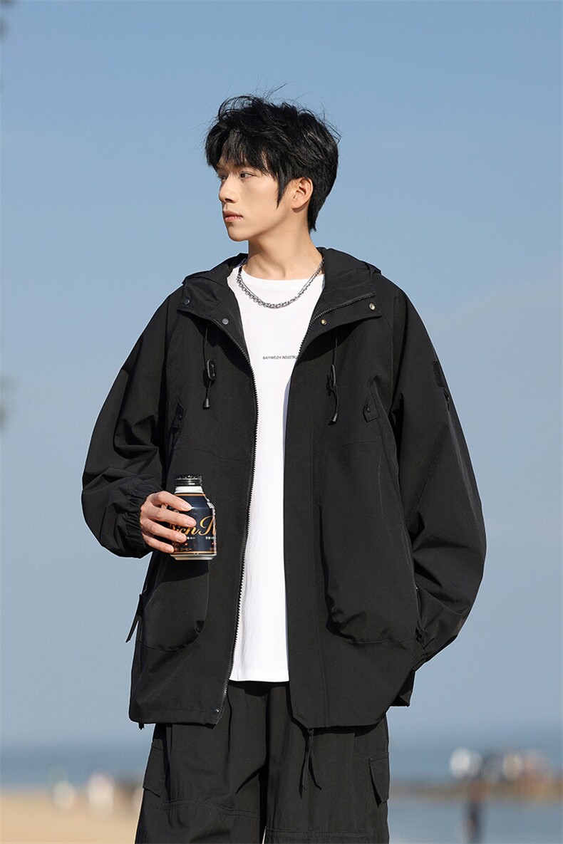 春秋款男士宽松工装大口袋连帽夹克宽松百搭外套冲锋衣JK8801-P65,男装夹克,电商B306