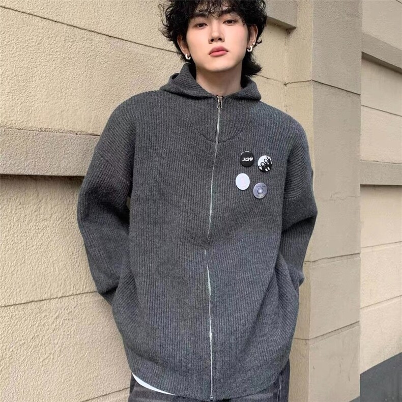 秋冬连帽徽章毛衣拉链开衫男慵懒风情侣针织衫外套潮MY18,男装针织衫/毛衣,星座1116A（原606A-3）