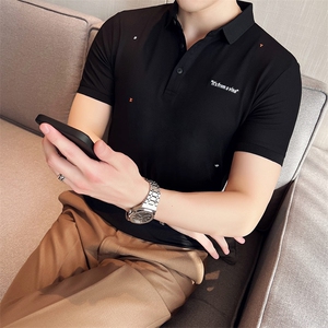 2024夏季新款 英伦风高品质修身刺绣POLO衫冰丝短袖T恤男D257-p48图片
