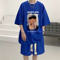 华夫格套装运动短袖t恤套装休闲两件套一套HZ84213-P44，男装T恤，电商A040