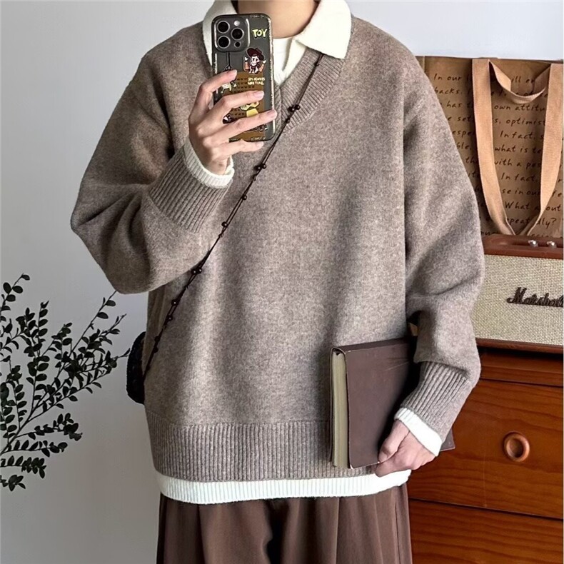 秋冬季韩系加厚假两件polo领针织衫宽松保暖休闲男女毛衣MY3207,男装针织衫/毛衣,星座516A