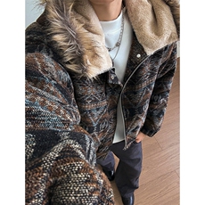 座山雕冬季棉服复古撞色编织夹棉加厚棉衣男5D1194-TP100178，男装棉衣，电商A102