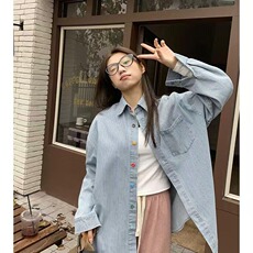 韩系小清新减龄撞色条纹衬衫男女春秋独特别致彩色扣休闲衬衣，男装衬衫，星座1210-1