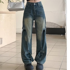 美式复古水洗做旧重工直筒牛仔裤高街cleanfi裤子男女80300-p65图片