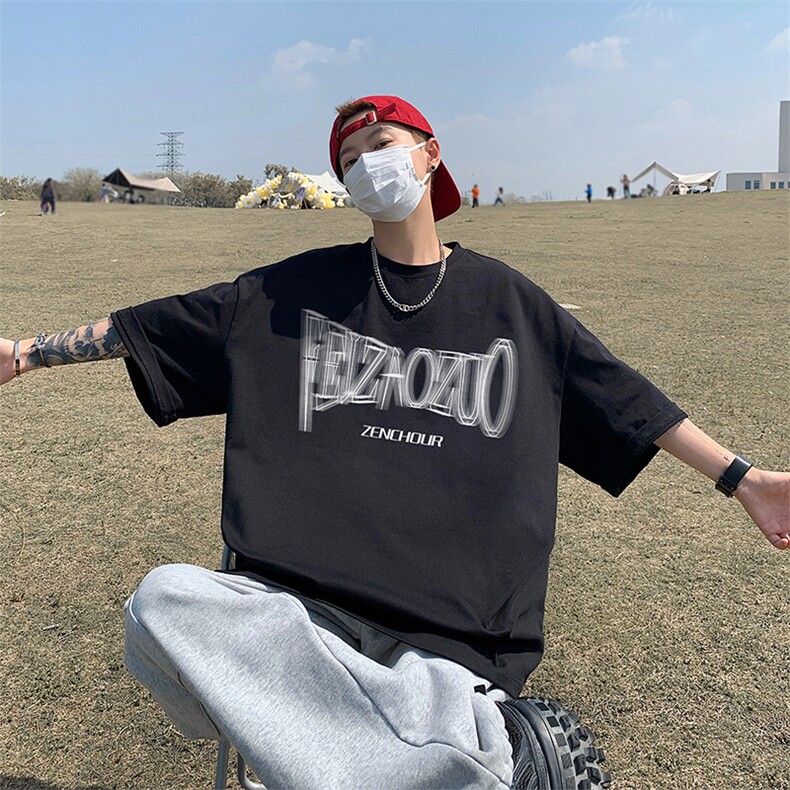 XY5128-TP25控价38港风美式字母印花潮流百搭男生短袖大码宽松T恤,男装T恤,电商A102-1