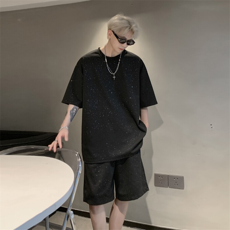 量大优供视频300g重磅满天星套装短裤短袖t恤男XXTZ200-特p42,男装T恤,电商B371