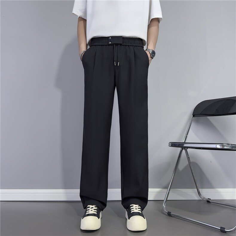 轻熟风夏季凉感男款裤子阔腿裤男裤男生休闲直筒长裤系绳西装裤男，男装西服套装，星座410-7