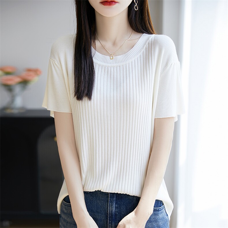 设计感小众正肩短袖女t恤夏季新修身短款灰色上衣服，女装T恤，广悦羊绒