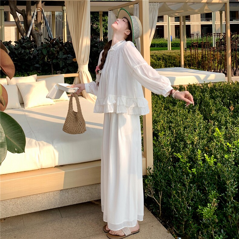 超仙时尚防晒套装女2026春夏新款半透减龄显瘦流行阔腿裙裤两件套,女装套装/套裙,衣秀之家