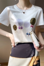 重磅真丝t恤女短袖印花桑蚕丝白色圆领小衫2024夏装半袖短款上衣，女装T恤，兴泰羊绒