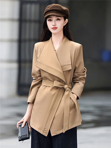 高端时尚女2026秋新款气质宽松显瘦韩版大翻领风衣外套送腰带图片