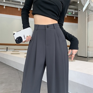 设计感咖色西装裤女2023秋新款高腰垂感小个子直筒休闲阔腿裤