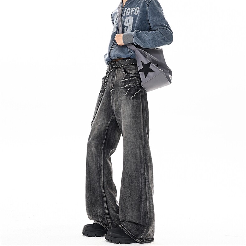 闪电纹牛仔裤男加长版高个子裤子190cm115美式高街微喇裤KZ065P65,男装牛仔裤,电商B312