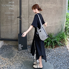 韩版短袖不规则半身裙套装女2025年夏季新款宽松显瘦松弛感两件套，女装套装/套裙，2B237
