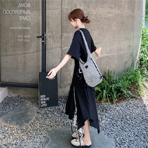 韩版短袖不规则半身裙套装女2025年夏季新款宽松显瘦松弛感两件套图片
