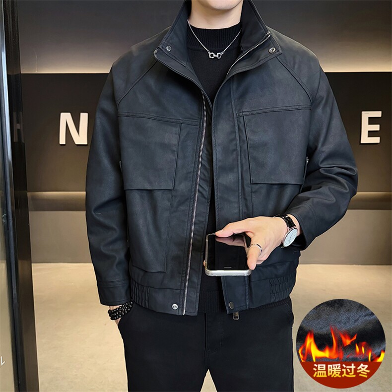 加绒皮衣外套男秋冬季2025新款机车PU皮夹克7712-P165,男装夹克,电商D327