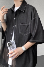 8XL-M冰丝牛仔短袖衬衫男款夏季薄款宽松慵懒衬衣外套DC28006P60，男装T恤，电商B312