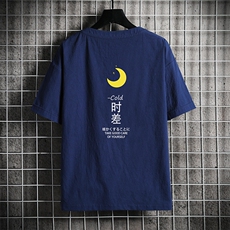 YT26047-P30亚麻短袖t恤男大码五分袖男宽松七分袖网格挂拍，男装T恤，电商A040A