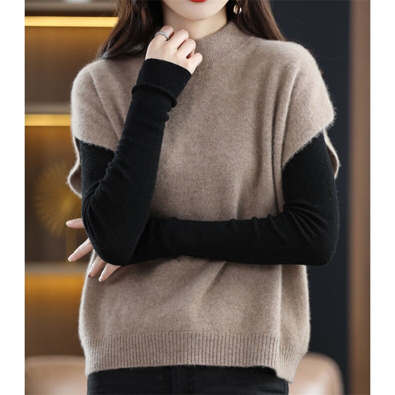 新款春秋羊毛衫女宽松无袖背心马甲坎肩女针织打底衫，女装马甲，绒汀羊绒